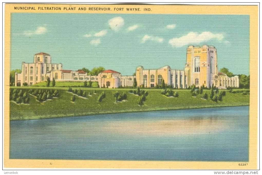 USA, Municipal Filtration Plant And Reservoir, Fort Wayne, Indiana, Unused Linen Postcard [10295] - Fort Wayne