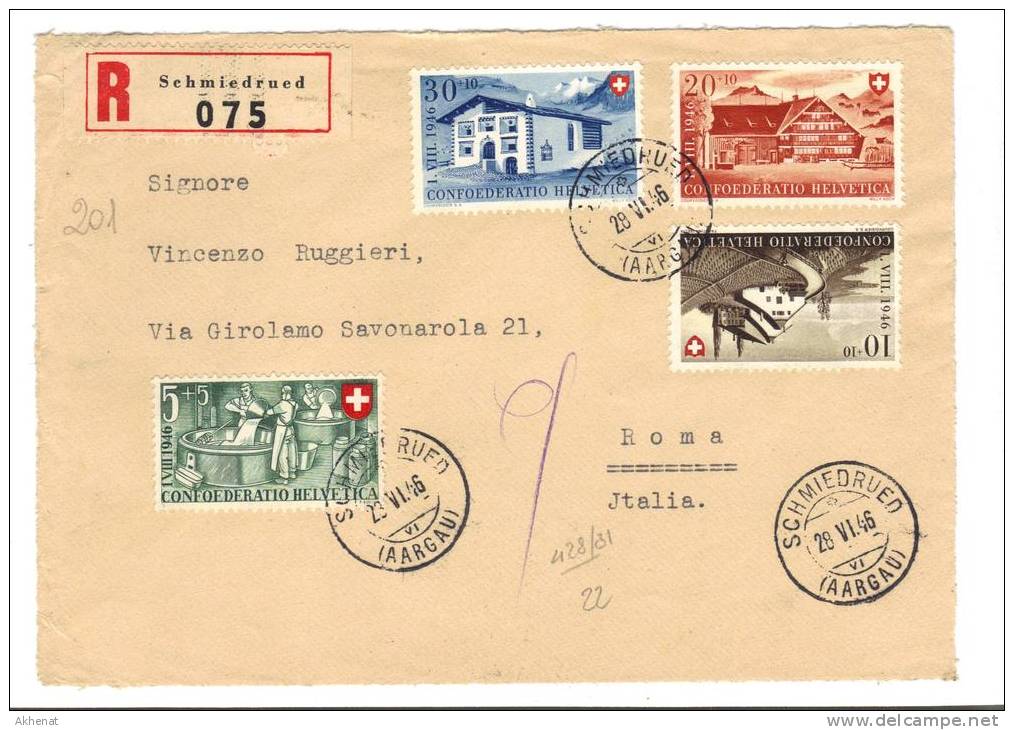 TZ201 - SVIZZERA , Pro Patria La Serie Su FRONTESPIZIO Di Raccomandata Del 28/6/46 - Lettres & Documents