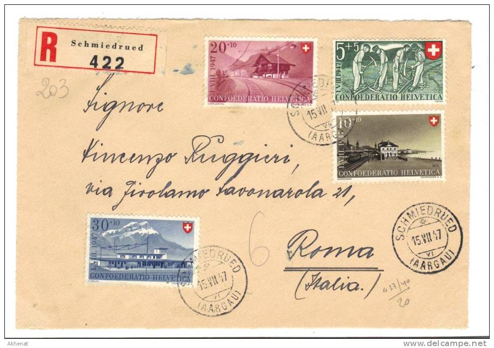 TZ203 - SVIZZERA , Pro Patria La Serie Su FRONTESPIZIO Di Raccomandata Del 15/7/47 - Covers & Documents