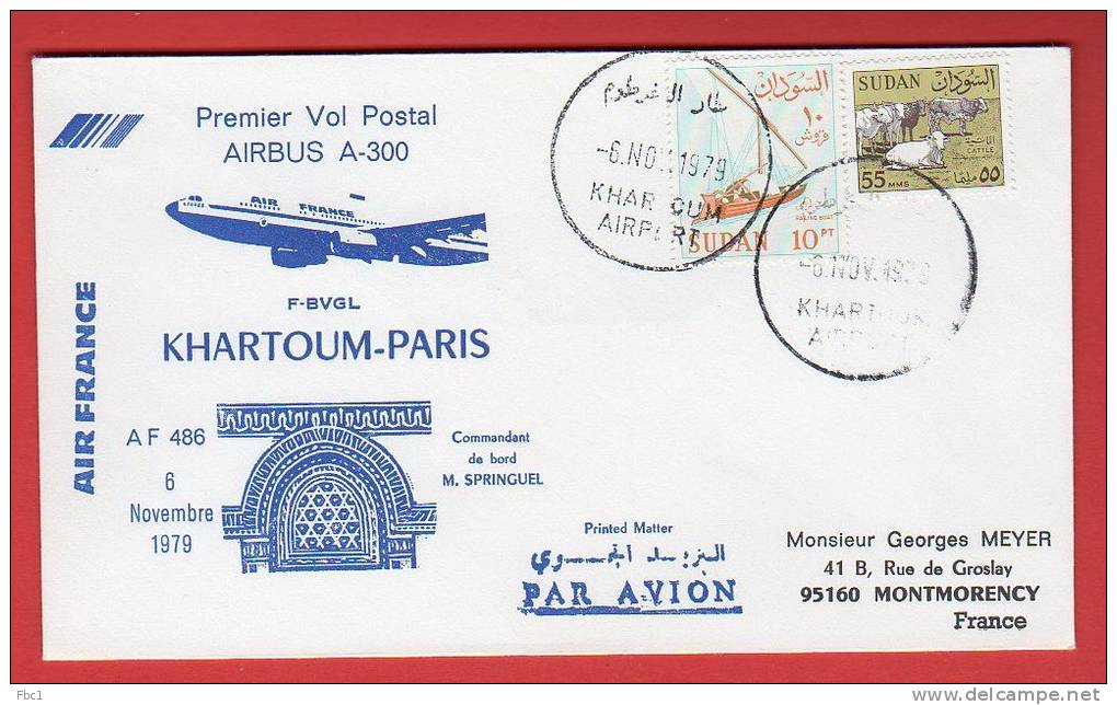 Soudan - Premier Vol Postal Airbus A300 Air France - Khartoum-Paris - 6/11/1979 - Soudan (1954-...)