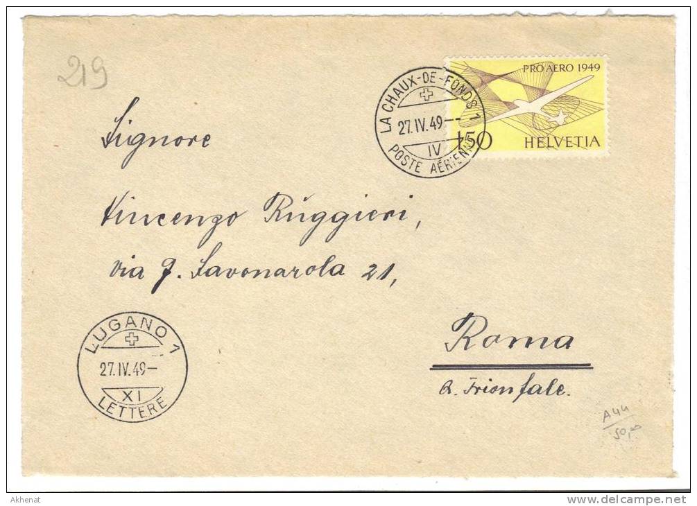 TZ219 - SVIZZERA ,  FRONTESPIZIO Di Raccomandata Da Lugano 27/4/49. Pro Aereo - Other & Unclassified