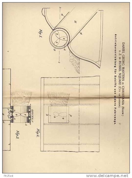 Original Patentschrift - D. Martens In Russel Square Und Christiania , 1900 , Antrieb Für Schiffe , Schiff , Boot!!! - Altri & Non Classificati