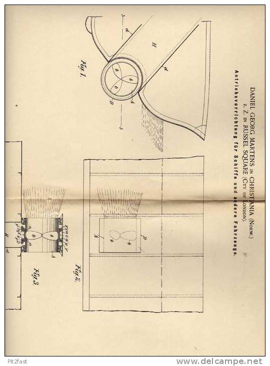 Original Patentschrift - D. Martens In Russel Square Und Christiania , 1900 , Antrieb Für Schiffe , Schiff , Boot!!! - Other & Unclassified