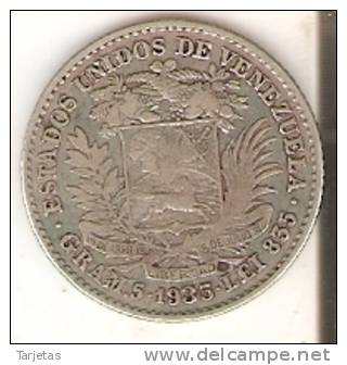 MONEDA DE PLATA DE VENEZUELA DE 1 BOLIVAR DEL AÑO 1935  (COIN) SILVER,ARGENT. - Venezuela