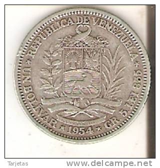 MONEDA DE PLATA DE VENEZUELA DE 1 BOLIVAR DEL AÑO 1954  (COIN) SILVER,ARGENT. - Venezuela