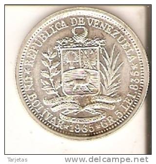 MONEDA DE PLATA DE VENEZUELA DE 1 BOLIVAR DEL AÑO 1965  (COIN) SILVER,ARGENT. - Venezuela