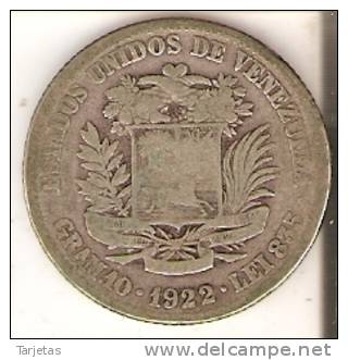 MONEDA DE PLATA DE VENEZUELA DE 2 BOLIVARES DEL AÑO 1922  (COIN) SILVER,ARGENT. - Venezuela