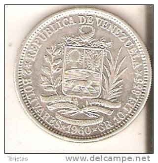 MONEDA DE PLATA DE VENEZUELA DE 2 BOLIVARES DEL AÑO 1960  (COIN) SILVER,ARGENT. - Venezuela