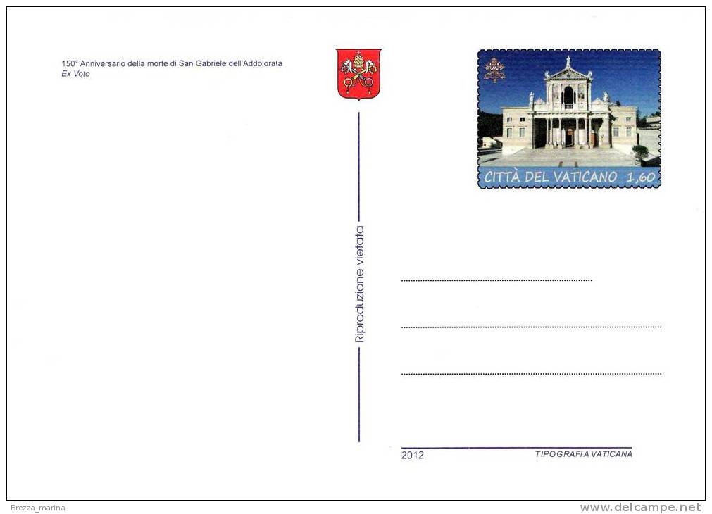 Nuovo - MNH - VATICANO - 2012 - Cartolina Postale - 150 Morte S. Gabriele Dell'Addolorata - 1.60 - Ex Voto - Entiers Postaux