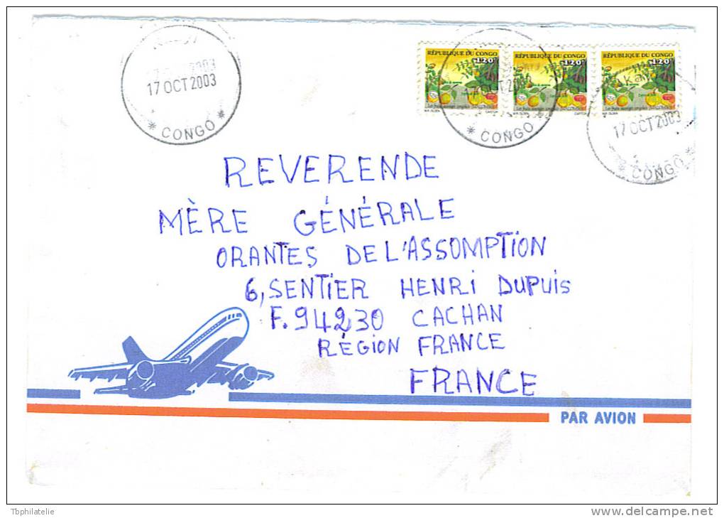 VEND TIMBRES DE LA REPUBLIQUE DEMOCRATIQUE DU CONGO N° 1751 X 3 , SUR LETTRE , COTE : ?,?,?, !!!! - Briefe U. Dokumente