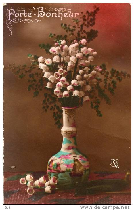 Voeux- PORTE BONHEUR (muguet, Fleurs-vase-Chance- Editions:  RS  110-Le Normand)* PRIX FIXE - Autres & Non Classés