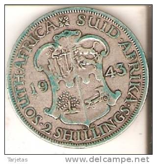 MONEDA DE PLATA DE SUDAFRICA DE 2 SHILLINGS DEL AÑO 1943 (COIN) SILVER,ARGENT. - Sudáfrica