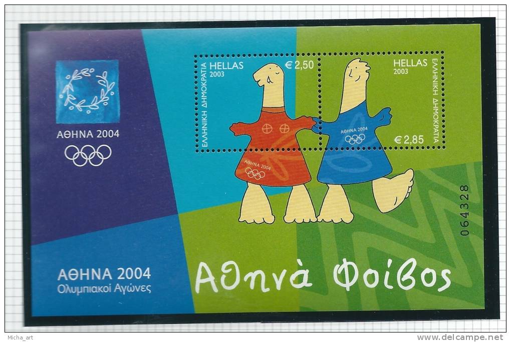 Greece / Grece / Grecia / Griechenland  2003 Athens 2004 Mascots Of The Olympic Games M/S 1 MNH P0001 - Summer 2004: Athens