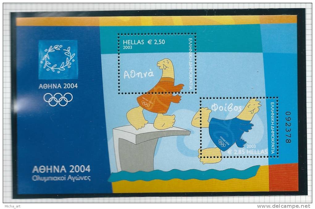 Greece / Grece / Grecia / Griechenland  2003 Athens 2004 Mascots Of The Olympic Games M/S 2 MNH P0002 - Sommer 2004: Athen