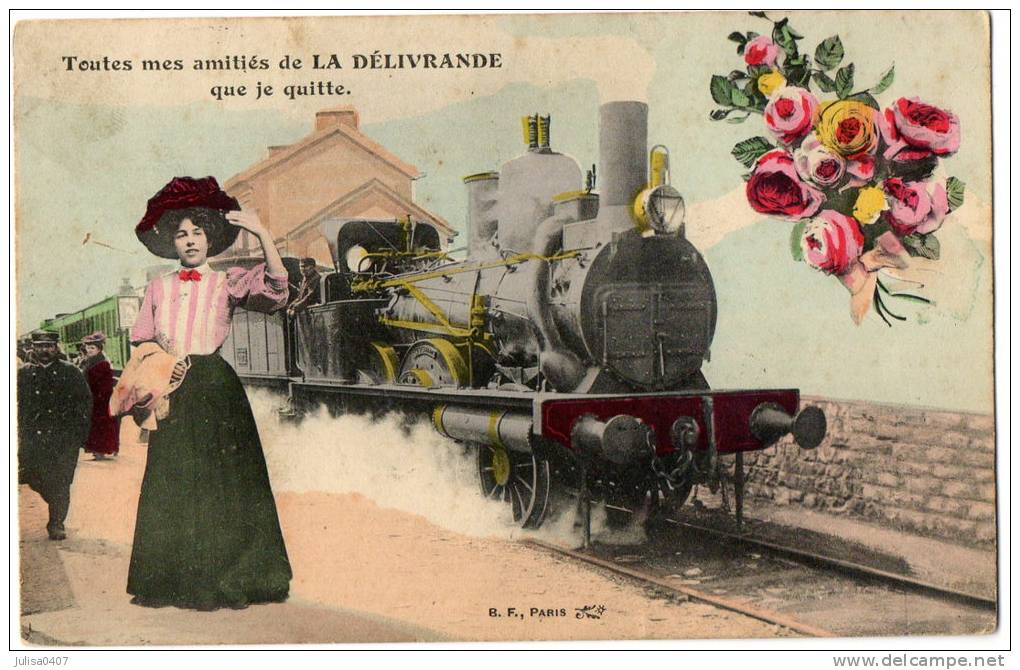 LA DELIVRANDE (14) Carte Fantaisie Amitiés Train - La Delivrande