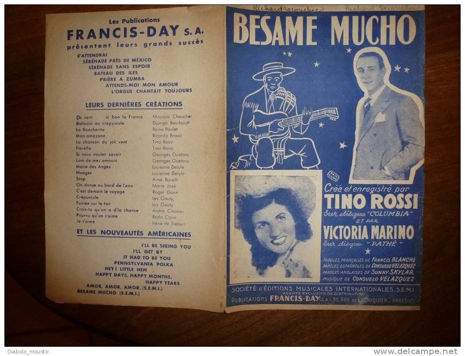 TINO ROSSI   Chante :    BESAME MUCHO - Partitions Musicales Anciennes