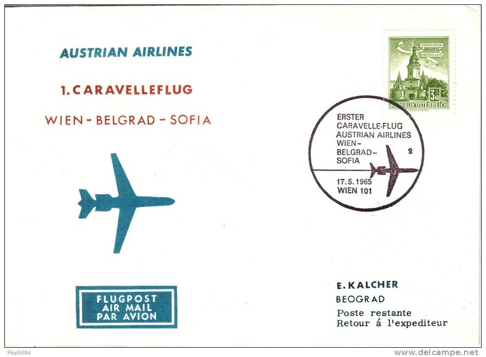 POSTE AERIENNE-1er VOL CARAVELLE WIEN-BELGRAD-SOFIA 17-5-1965. - Autres & Non Classés