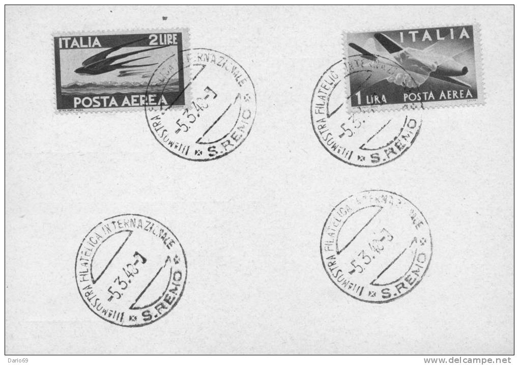 1948    CARTOLINA  CON ANNULLO MOSTRA FILATELICA INTERNAZIONALE  S. REMO - Poste Aérienne