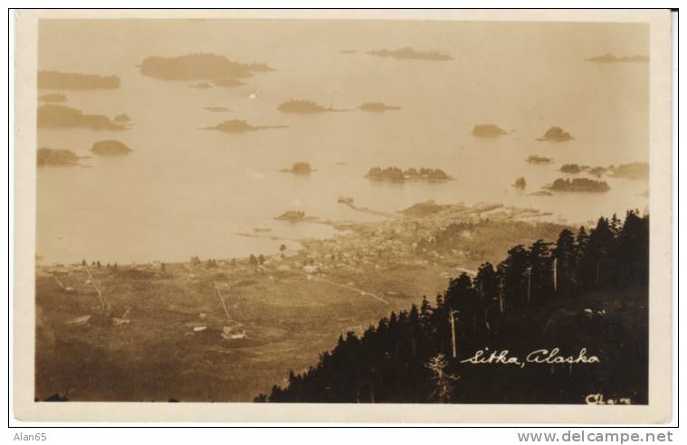 Sitka AK Alaska, View Of Town Harbor With Islands, C1910s Vintage Real Photo Postcard - Sitka
