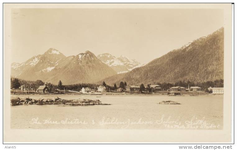 Sitka AK Alaska, View Of Town From Water, Harbor, Sheldon Jackson School, C1910s Vintage Real Photo Postcard - Sitka