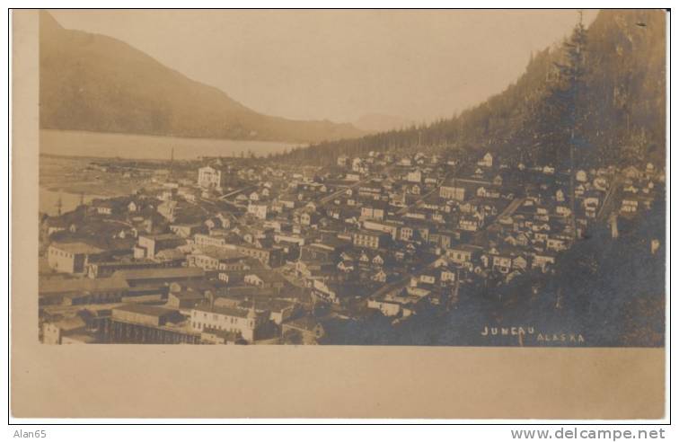 Juneau AK Alaska, View Of Town On Hill, C1910s Vintage Real Photo Postcard - Juneau