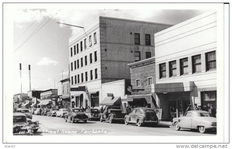 Fairbanks AK Alaska, Main Street Scene, Autos, Stores, C1940s Vintage Real Photo Postcard - Fairbanks