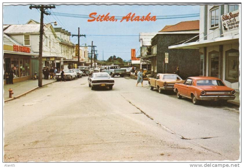 Sitka AK Alaska, Main Street Scene, Autos Ben Franklin Store, C1970s Vintage Postcard - Sitka