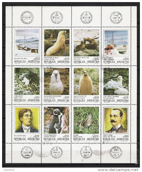 M851.-.ARGENTINA .-. 1986 .-. MI # : 1798-1809  .-. USED SHEET .-. ARGENTINIEN ANTARTIC  .-. FAUNA, EXPLORERS...FOLDED - Used Stamps