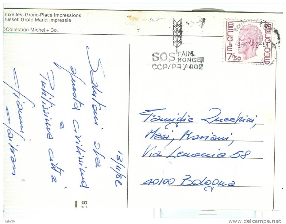 Histoire Postale, Bruxelles Plaque 1982, SOS Faim Höngen, - Vlagstempels