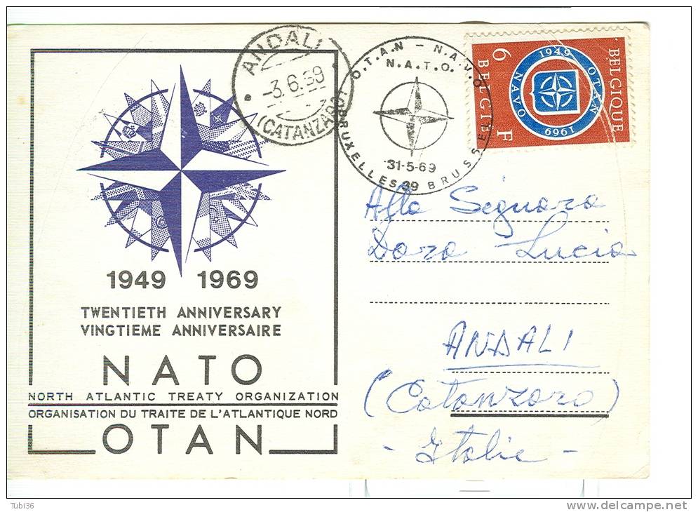 BELGIO, NATO  1969, TIMBRO TARGHETTA  BRUXELLES 1971, - OTAN