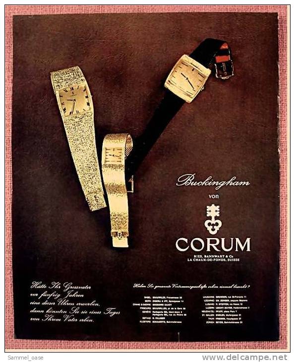 Reklame Werbeanzeige  -  Armbanduhr Buckingham Von CORUM  -  Von Ca.1970 - Sonstige & Ohne Zuordnung