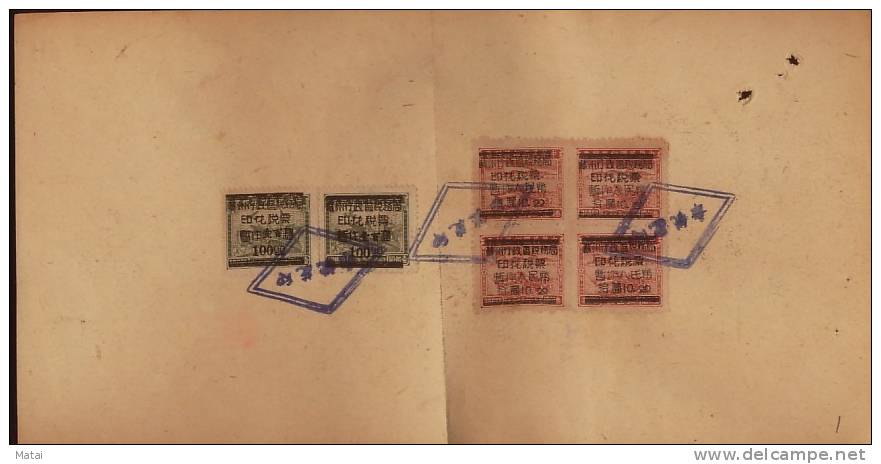 CHINA CHINE X.8.21 JIANGSU SUZHOU   REVENUE STAMP DOCUMENT - Andere & Zonder Classificatie