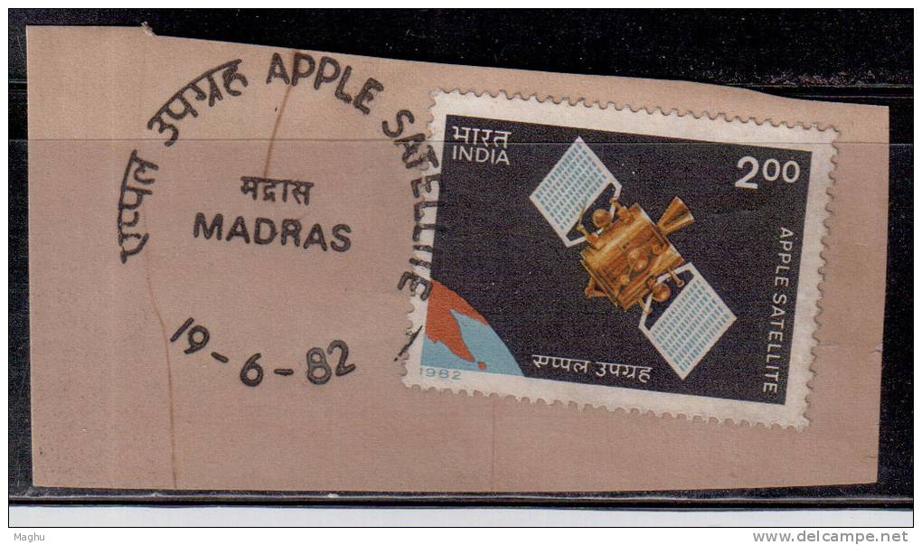 APPLE Satellite For Telecom,Space., Ariane Passenger Payload Experiment , First Day Postmark On Piece,  India 1982 - Asie