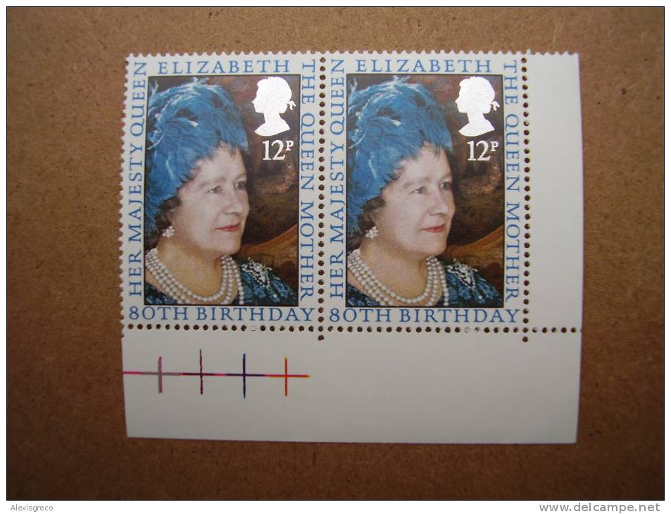 GB 1980 QUEEN MOTHER 80th.BIRTHDAY Issue Of 12p Value MNH MARGINAL CORNER PAIR MNH. - Sin Clasificación