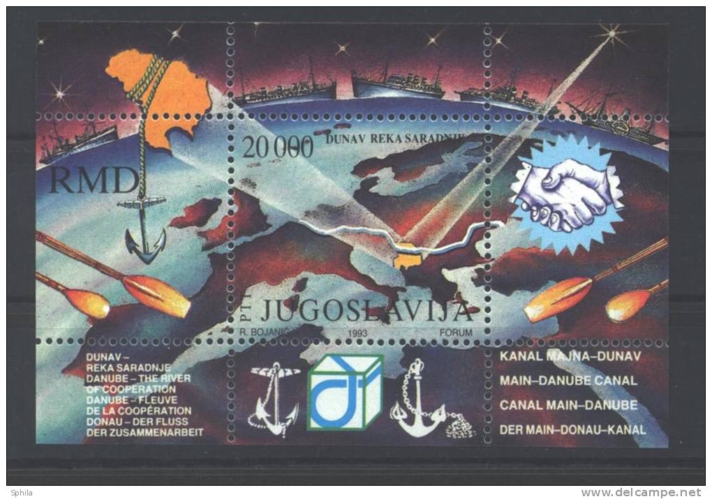 Jugoslawien – Yugoslavia 1993 Danube - The River Of Cooperation Souvenir Sheet MNH, 20 X; Mi. Block 42 - Blocks & Sheetlets