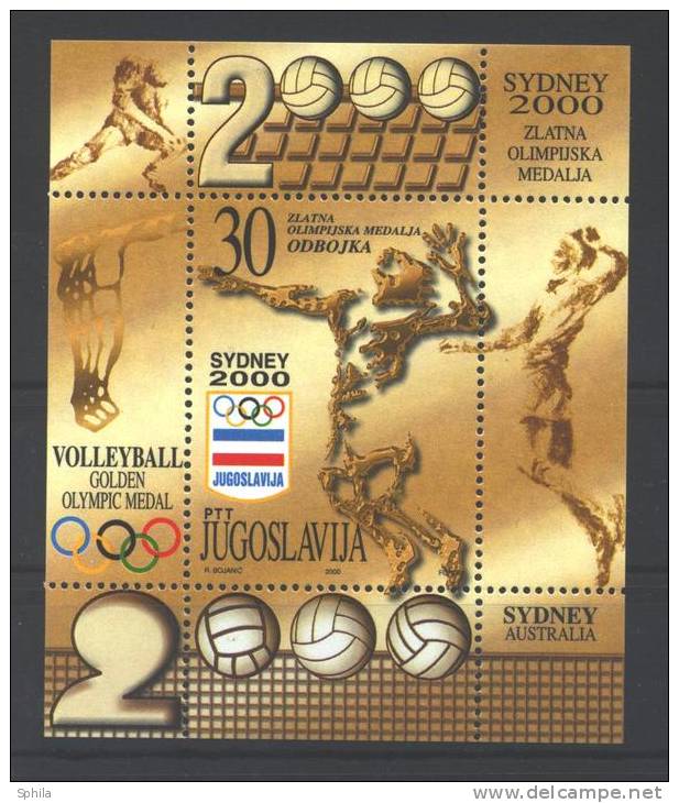 Jugoslawien – Yugoslavia 2000 Gold Medal At The Olympics Sidney (Voleyball) Souvenir Sheet MNH, 10 X; Mi. Block 50 - Blocks & Sheetlets