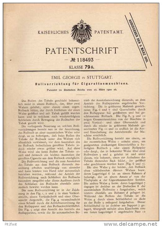 Original Patentschrift - E. Georgii In Stuttgart , 1900 , Cigarettenmaschine , Cigaretten !!! - Documentos