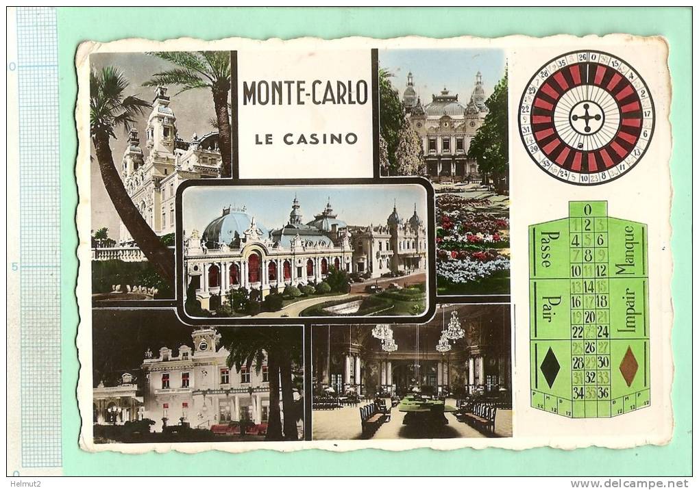MONTE-CARLO La Casino - Multivues Et Tapis Roulette (voir Détails 2scan) Circulé Années 1950-60 - MEE385 - Casino