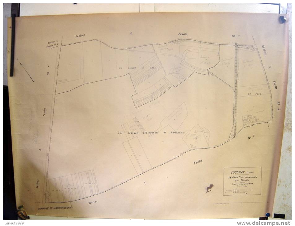 Plan Du Cadastre 1/2000 Révisé 1934 COUDRAY LOIRET FRANCE MAISONCELLE 1 Ere Feuille - Topographische Karten