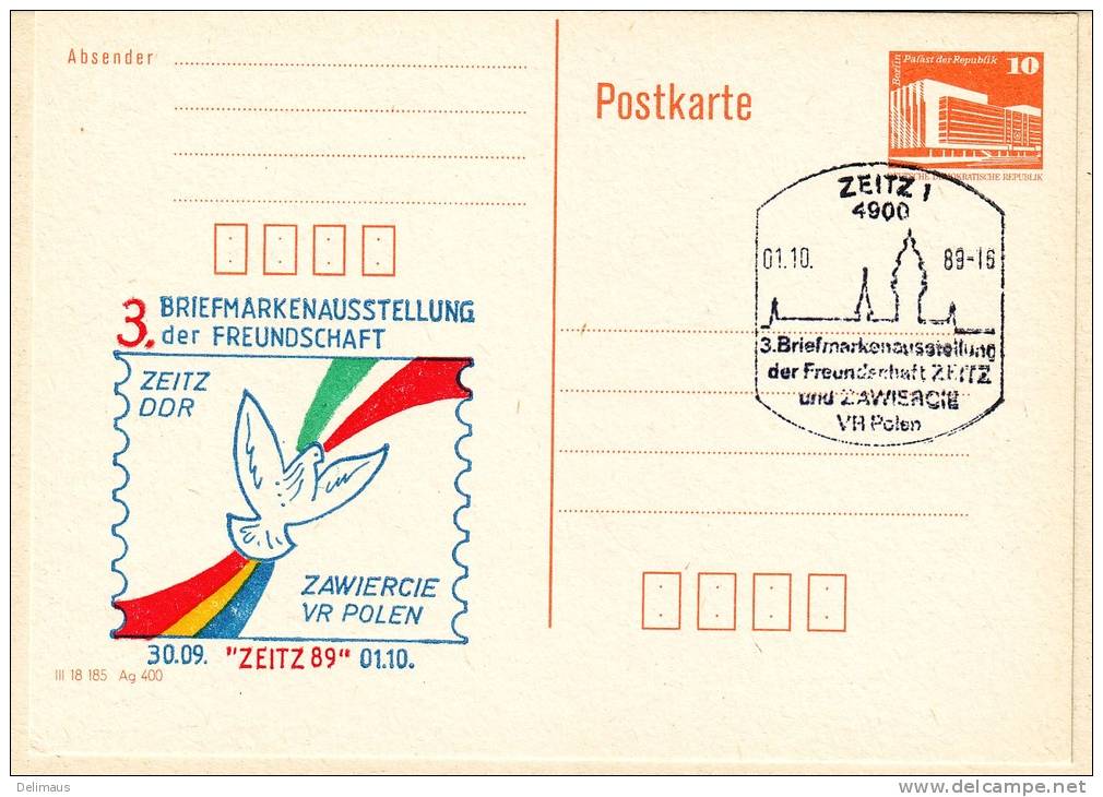 Privatganzsache Zeitz Zawiercie Briefmarken-Ausstellung Friedenstaube - Postkaarten - Gebruikt