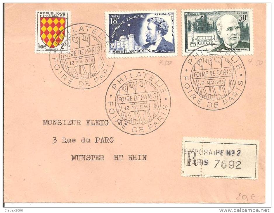 N°1057+1056   PARIS          Vers   MUNSTER   Le   12 MAI1956 - Covers & Documents