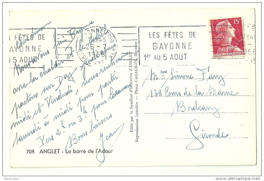 CPSM ANGLET(64)26/7/58-la Barre De L'Adour-petit Format(14X9) - Other & Unclassified