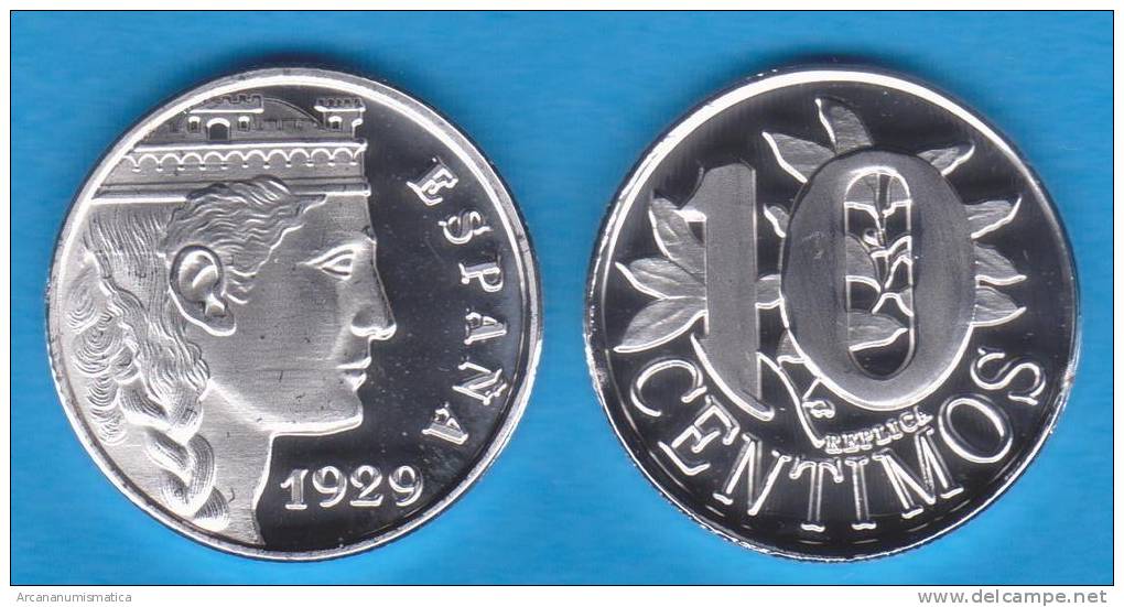 ESPAÑA / SPAIN  / Alfonso XIII 10 Céntimos 1.929 PROOF Cy.:17587 SC/UNC   T-DL-10.101 - Prove & Monete Ribattute
