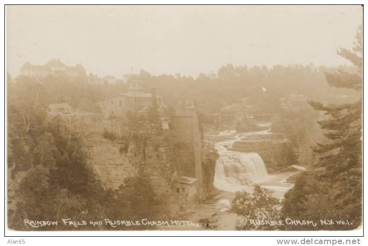 Ausable Chasm NY Rainbow Falls Waterfall, C1900s/10s Vintage Real Photo Postcard - Adirondack