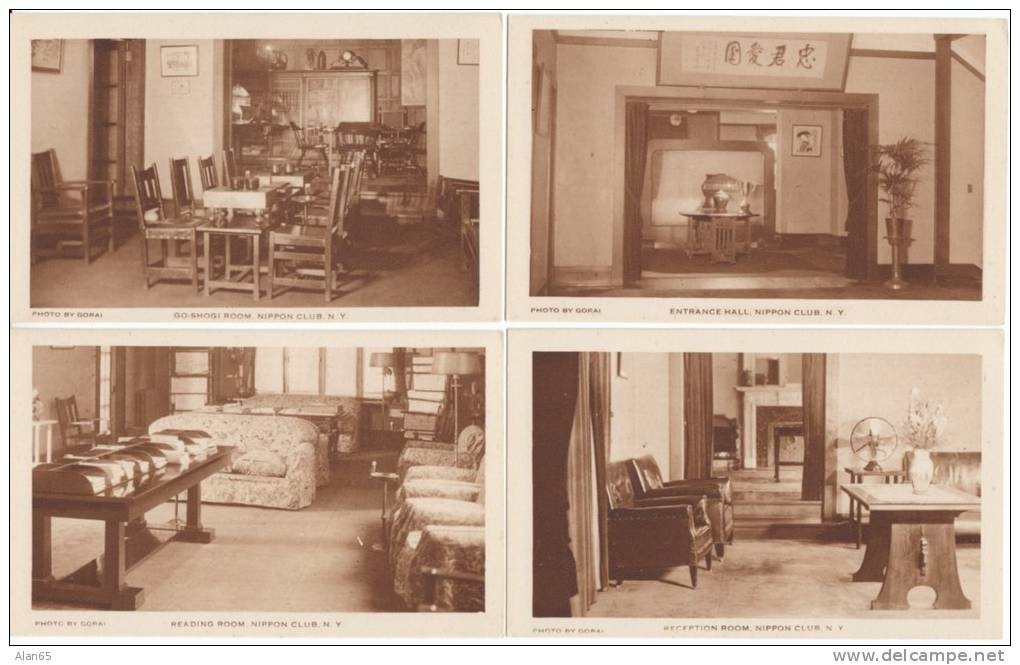 Nippon Club New York City NY, Japanese Organization, Billiards Flag Decor, Set Of 12 1920s/30s Vintage Postcards - Manhattan