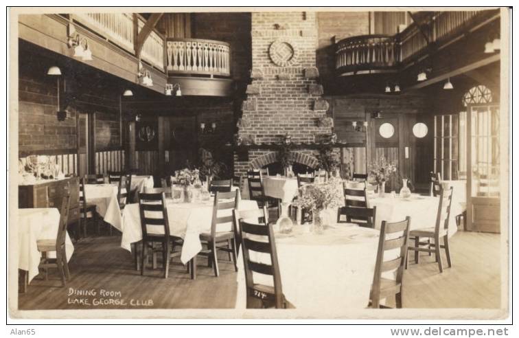 Bolton Landing, Lake George Club NY New York, Club Interior View, 1920s Vintage Real Photo Postcard - Adirondack