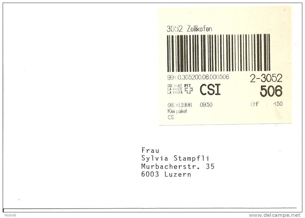 1996 Zollikofen CSI Kleinpaket Auf Brief SFS10?? - Frankiermaschinen (FraMA)