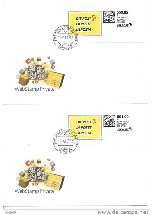 2 FDC Webstamp Private A+B Post Sujet Die Post KW 60 CHF - Affranchissements Mécaniques