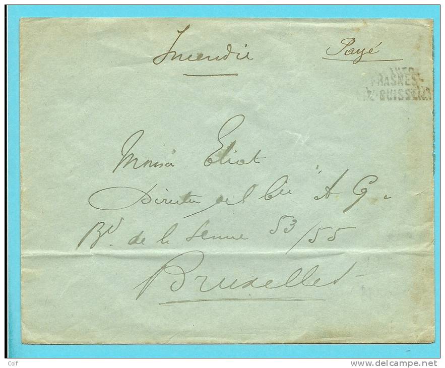 Brief Met Naamstempel FRASNES-LEZ-BUISSENAL Met Pen Geschreven   PAYE  !! - Fortune Cancels (1919)