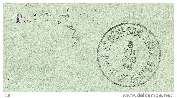 Brief Met Stempel ST-GENESIUS-RHDE / RHODE-ST-GENESE Met Stempel PORT  PAYE   In Violet !! - Noodstempels (1919)